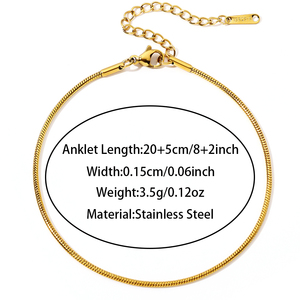 <span class=keywords><strong>Chaîne</strong></span> <span class=keywords><strong>de</strong></span> <span class=keywords><strong>cheville</strong></span> ajustable 1.5mm ronde en forme <span class=keywords><strong>de</strong></span> serpent pour femmes <span class=keywords><strong>Chaîne</strong></span> <span class=keywords><strong>de</strong></span> <span class=keywords><strong>cheville</strong></span> en acier inoxydable plaqué or PVD pour l'extérieur - Product Image 5