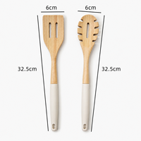 Spatule de cuisine en bois et cuillère à pâtes, ensemble de 2 pièces, résistant aux hautes températures, outils de cuisine écologiques avec trou de suspension pour usage domestique