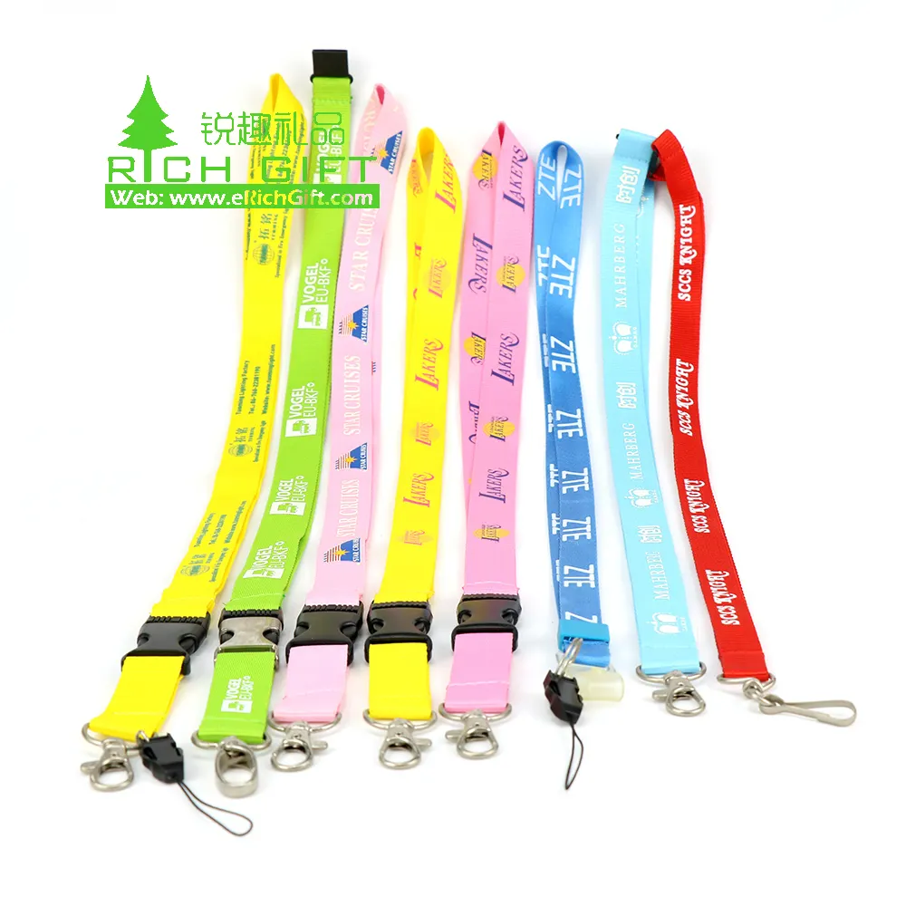 Custom black woven nylon lanyard adjustable borduren printing logo polyester mobile strap around the neck lanyard for phone case