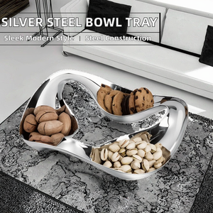 Bol en acier inoxydable argenté, écologique, résistant à la chaleur, compatible lave-vaisselle, pour la maison, le bureau, décoratif, moderne, pour bonbons, fruits, fêtes - Product Image 2