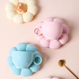 European Style Luxury Sunflower Shape Ceramic Coffee Mug <b>Set</b> for Hotels-Cappuccino & Espresso Cups - Product Image 2