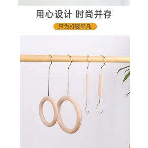 ร้านขายเสื้อผ้าสั่งทำขายส่ง  ราวแขวนผ้าพันคอแบบวงกลมไม้  พร้อมคลิปหนีบกางเกงสีทองและสีเงิน - Product Image 2