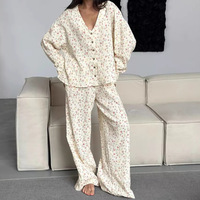 100% coton femmes pyjamas à manches longues 2025 nouvelle mode pyjamas couleur unie personnalisé en gros étiquette imprimé pyjamas femmes