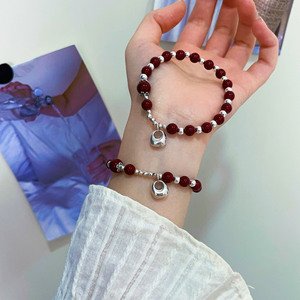 S925 Sterling Silver Lucky Bag Beaded <b>Bracelet</b> 36 <b>Beads</b> Lock Charm Everyday Wear Jewelry - Product Image 1
