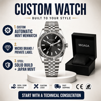 Montre automatique pour homme, personnalisable avec logo, étanche 30m, en acier inoxydable, avec aiguilles lumineuses, vente en gros