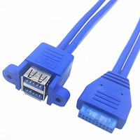 Kabel Ekstensi USB 3.0 Dual 20-Pin Tipe A Female Panel Screw Mount untuk Motherboard, Konduktor Tembaga Terlindungi, Panjang Sesuai Pesanan