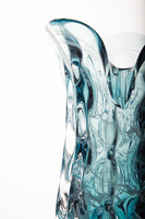Vase à tulipes GENSENT soufflé à la main, bleu aqua, avec veines en relief et bord ondulé, pièce maîtresse exquise pour la décoration d'hôtel