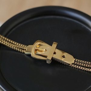European and American Fashion Belt Buckle Three-layer Chain Exaggerated Street <b>Bracelet</b> For Women, 18K Gold Plated Stainless Ste - Product Image 3