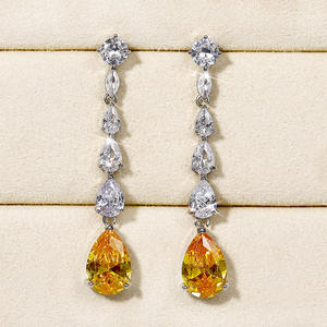 Boucles d'oreilles pendantes en diamant jaune E1785, forme goutte d'eau, sertissage griffe, bijoux de luxe en cristal pour femme, pour mariage - Product Image 5