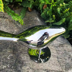 Özel Modern ayna paslanmaz çelik kuş figürlü süs bahçe peyzaj çim dekor açık ekran kuş heykel - Product Image 3