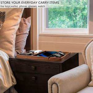 Organisateur de bureau à domicile en bois de noyer massif, plateau à bijoux, table de <span class=keywords><strong>chevet</strong></span>, boîte à accessoires en bois pour clés, téléphone, portefeuille, montre - Product Image 3