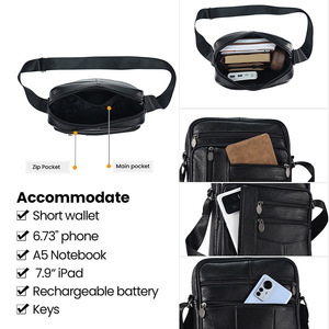 Sac bandoulière homme en cuir véritable grande capacité style vertical sac à bandoulière durable décontracté pour l'extérieur - Product Image 4