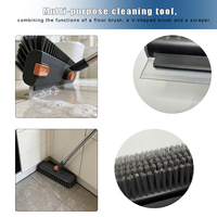Brosse de nettoyage de sol 3-en-1 à long manche avec raclette à poils durs et raclette intégrée pour la vente en gros