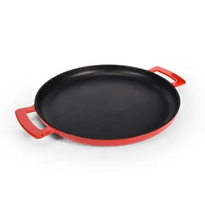 M-cooker-sartén redonda esmaltada para barbacoa, utensilios de cocina de 32cm de hierro fundido, antiadherente, parrilla de esmalte rojo para exteriores, sartén