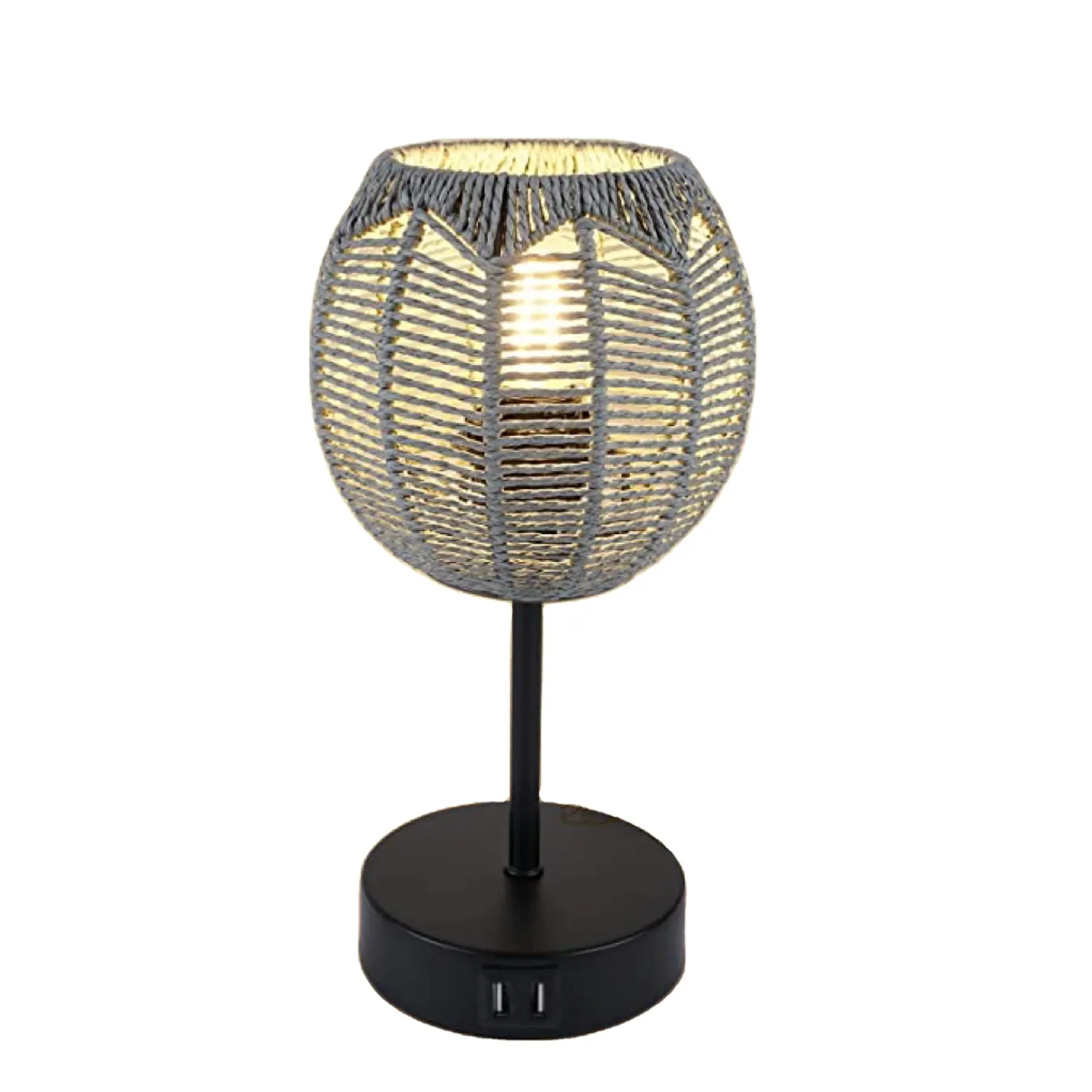 Rattan Boho Vintage Touch Control Bedside Nightstand Table Lamp With USB Ports and Woven Shade For Home