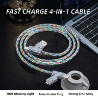 Kabel USB 4 in 1 RGB Glowing Tipe-C Micro USB USB-A Pengisian Cepat Sinkronisasi Data untuk Ponsel Tablet