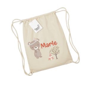 <b>Drawstring</b> Bag With Name Bear 12 L 100% Cotton <b>Backpack</b> For Kids - Product Image 1