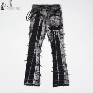 Multi-layered Pleated Chain Casual Stretch Denim Stacked Jeans For Men