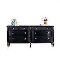 Commode double de luxe noire moderne faite à la main, écologique, avec plateau en marbre, quincaillerie en aluminium, 8 tiroirs de rangement, meuble de chambre à coucher