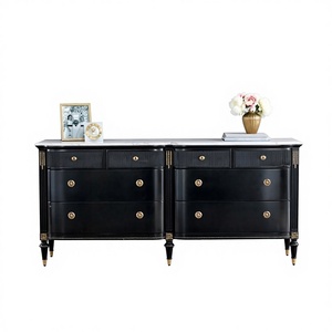 <span class=keywords><strong>Commode</strong></span> <span class=keywords><strong>double</strong></span> noire de luxe avec plateau en marbre, quincaillerie en laiton doré, 8 tiroirs de rangement, meuble de chambre classique - Product Image 1