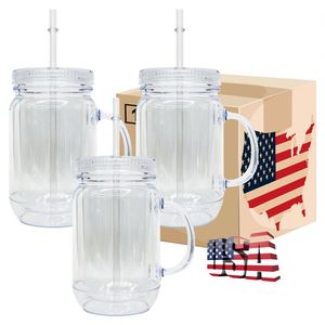 Vaso de plástico tipo Mason de doble pared de 20 oz con tapa y pajita para globos de nieve y envolturas UV DTF - Product Image 1