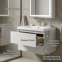 Ensemble de meuble-lavabo de salle de bain avec miroir LED, armoire en chêne blanc, lavabo en céramique, 2 tiroirs, porte latérale, pieds chromés, style scandinave moderne