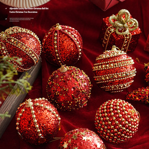 LINGKAI Red Glitter <b>Christmas</b> Ornament Balls Set Sequin Star Gift <b>Box</b> Hanging Pendants for Xmas Tree Home Holiday Decor - Product Image 3