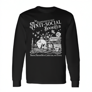 Camiseta de manga larga con cuello redondo para adultos, unisex, diseño retro, Unapologetically Antisocial Book Club - Product Image 3