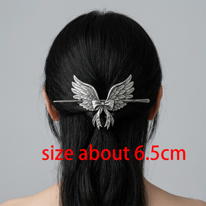 Barrette à cheveux Nœud Ailes d'Ange, Pince à cheveux Fée Coquette, Épingle à cheveux Vintage Plume Gothique Sorcière Pagan Nordique Cottagecore - Product Image 1