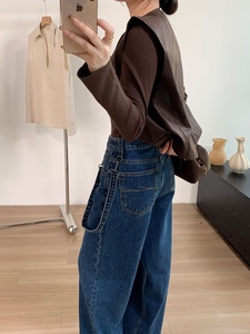 Yuanbofei Jeans Casuales de Tiro <span class=keywords><strong>Alto</strong></span> para Mujer <span class=keywords><strong>con</strong></span> Cierre de <span class=keywords><strong>Botones</strong></span>, Pantalones de Mezclilla Elásticos de Pierna Recta <span class=keywords><strong>con</strong></span> Tiras Decorativas - Product Image 6