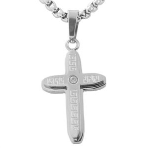 Men's Stainless Steel <b>Cross</b> Pendant Necklace With Crystal Inlay Geometric Design Gift Jewelry 120220 - Product Image 2