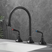 Robinet mitigeur de lavabo encastré en laiton, moderne, à 3 trous, avec double poignée, pour eau chaude et froide, à poser sur le plan de travail