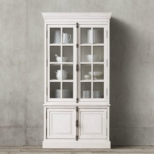Vitrine de style français en bois massif de chêne blanc avec <span class=keywords><strong>portes</strong></span> <span class=keywords><strong>vitrées</strong></span>, <span class=keywords><strong>bibliothèque</strong></span> blanche de haute qualité - Product Image 1