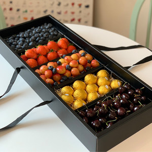 IMEE Scatola Regalo Rettangolare di Alta Gamma per Frutta, Fragole, Ciliegie, Mango, Confezione Dolce con Manico in Rosso e Nero - Product Image 1