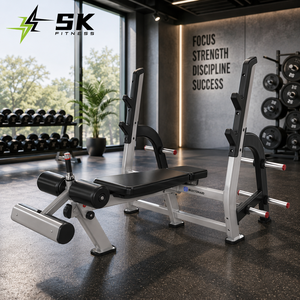 <span class=keywords><strong>Banc</strong></span> de musculation inclinable SK Commercial avec système de verrouillage des jambes, roulettes de rangement, crochets en J réglables, équipement de musculation à poids libre CE - Product Image 1
