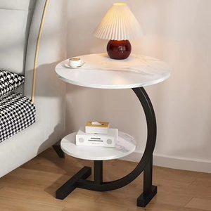 Modern Marble Round Coffee <b>Table</b> with Metal Frame and Storage Shelf for Living Room - Product Image 2