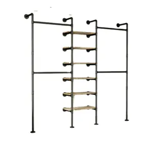 Industrial Pipe Wall Mounted Clothing Rack Multi-Purpose Storage Clothes Hanging Shelf 2 Installation Methods for Bedroom