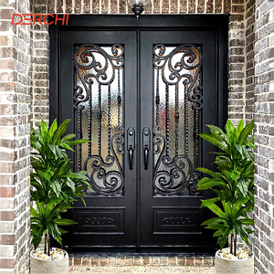 DERCHI superiore <span class=keywords><strong>vetro</strong></span> intelligente <span class=keywords><strong>in</strong></span> ghisa porte di fabbrica prezzo interno esterno ingresso <span class=keywords><strong>in</strong></span> ferro battuto doppia <span class=keywords><strong>porta</strong></span> - Product Image 1