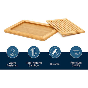 Planche à pain en bambou avec support de découpe, planche à découper en bois massif pour le stockage du pain à la maison - Product Image 5