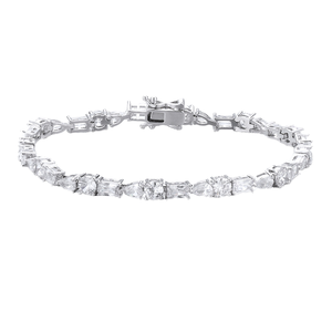 Bracelet tennis vintage en moissanite blanche VVS de laboratoire, taille poire, certifié IGI, plaqué or rose, sertissage griffe, bijoux fins - Product Image 1