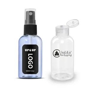 Botol plastik Mini Pet bening kustom 60Ml 2Oz botol semprot atas sekrup untuk pembersih tangan kemasan Gel cuci tangan