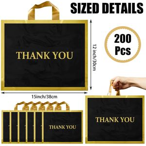 Black Plastic Shopping <b>Bags</b> 12x15 In With Handle Thank You Print For Boutique <b>Small</b> Business - Product Image 2
