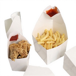 Boîte d'emballage jetable et recyclable en papier blanc en forme <span class=keywords><strong>de</strong></span> cône, avec pelliculage brillant et traitement UV, pour frites, chips, snacks, et compartiment pour ketchup - Product Image 4