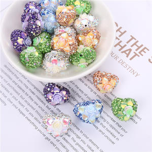 Cuentas de resina acrílica con diamantes de imitación de corazón de melocotón de flor completa para pulsera, funda de teléfono, bolígrafo, cuentas, llavero, fabricación de joyas, Juguetes - Product Image 4