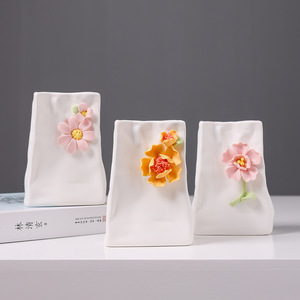 New Chinese Style Paper Bag Fold Wrinkled Design Hand Pinched Matte White Ceramic Vase for Dried <b>Flower</b> Display Home Decor - Product Image 4