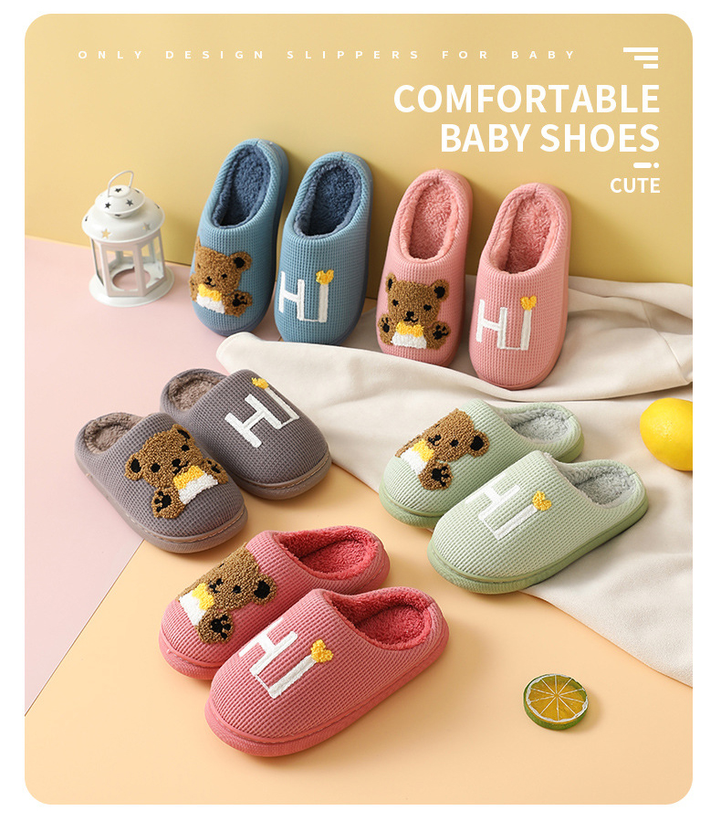 Wholesale Children Boy Girls Plush Slippers Winter Warm Cotton Kids Slipper Shoes