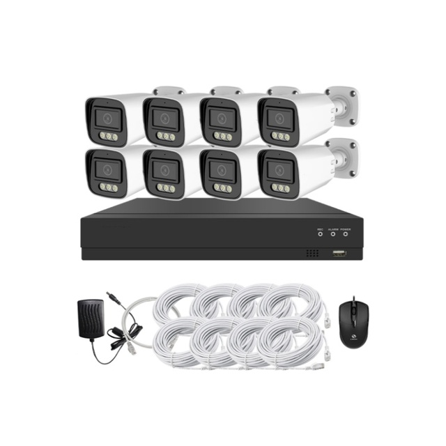 Outdoor 8MP 4K Poe CCTV Security 8 Channel NVR Kit IP Camera System Night Vision CMOS Two-Way Audio Motion Detection HDD Support