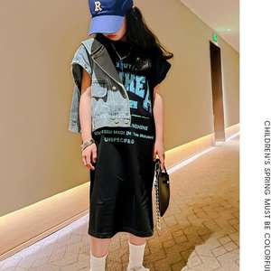 KS0593 Vestido Camiseta de Verano para Niñas con Estampado de Moda, Vestidos Largos para Adolescentes - Product Image 3