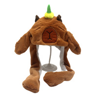 Chapeau Capybara Anime Japonais Lumineux en Peluche, avec Oreilles de Lapin Mobiles et Qui S'Élevant en Pressant les Pattes, pour Cosplay Animal Mignon