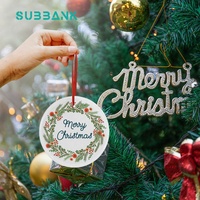 SubbankTransfert Thermique Personnalisation Cercle Xmas Deco Ornements Sublimation Verre Blanc Rond Transparent Ornement De Noël